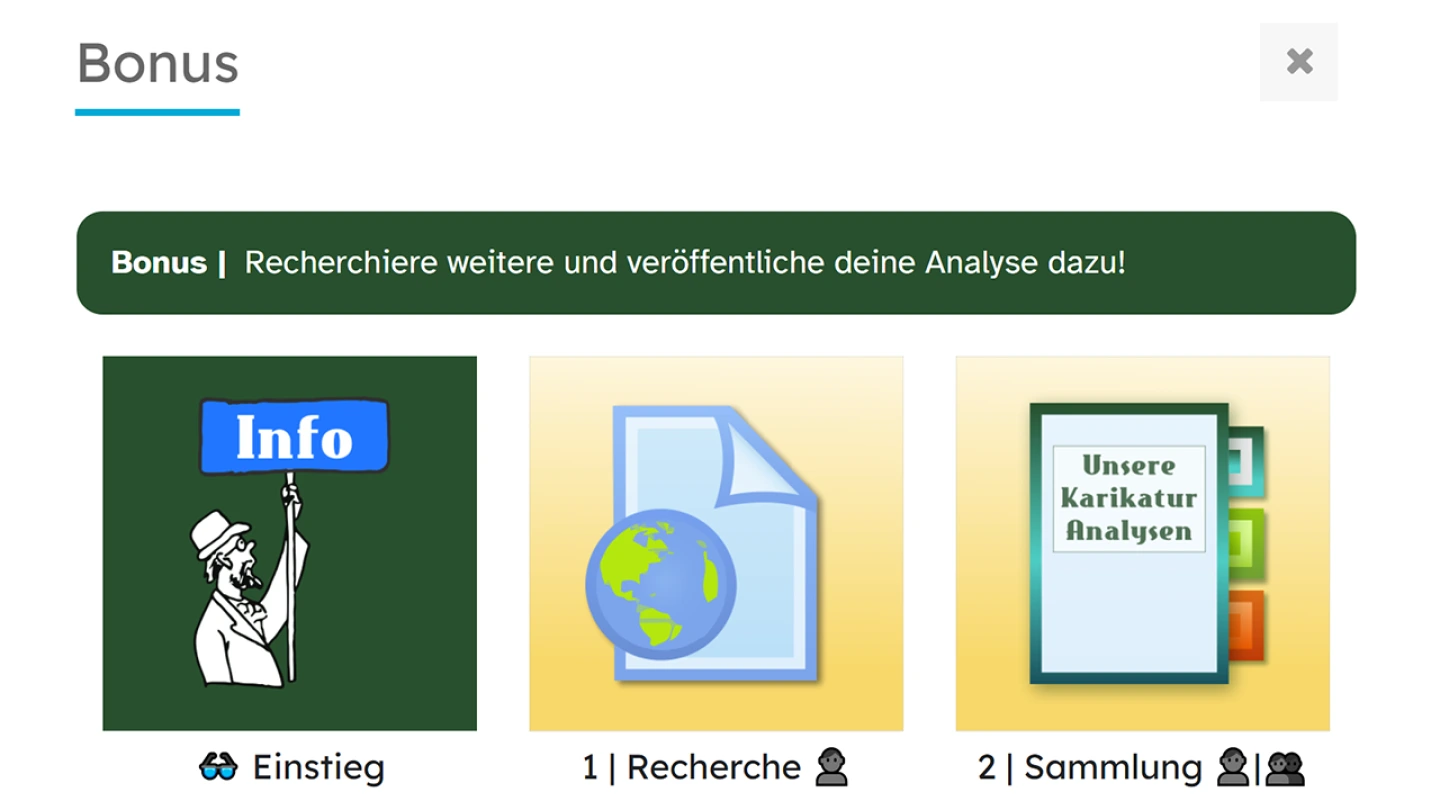Screenshot: Nagigation im letzten Abschnitt "Bonus"