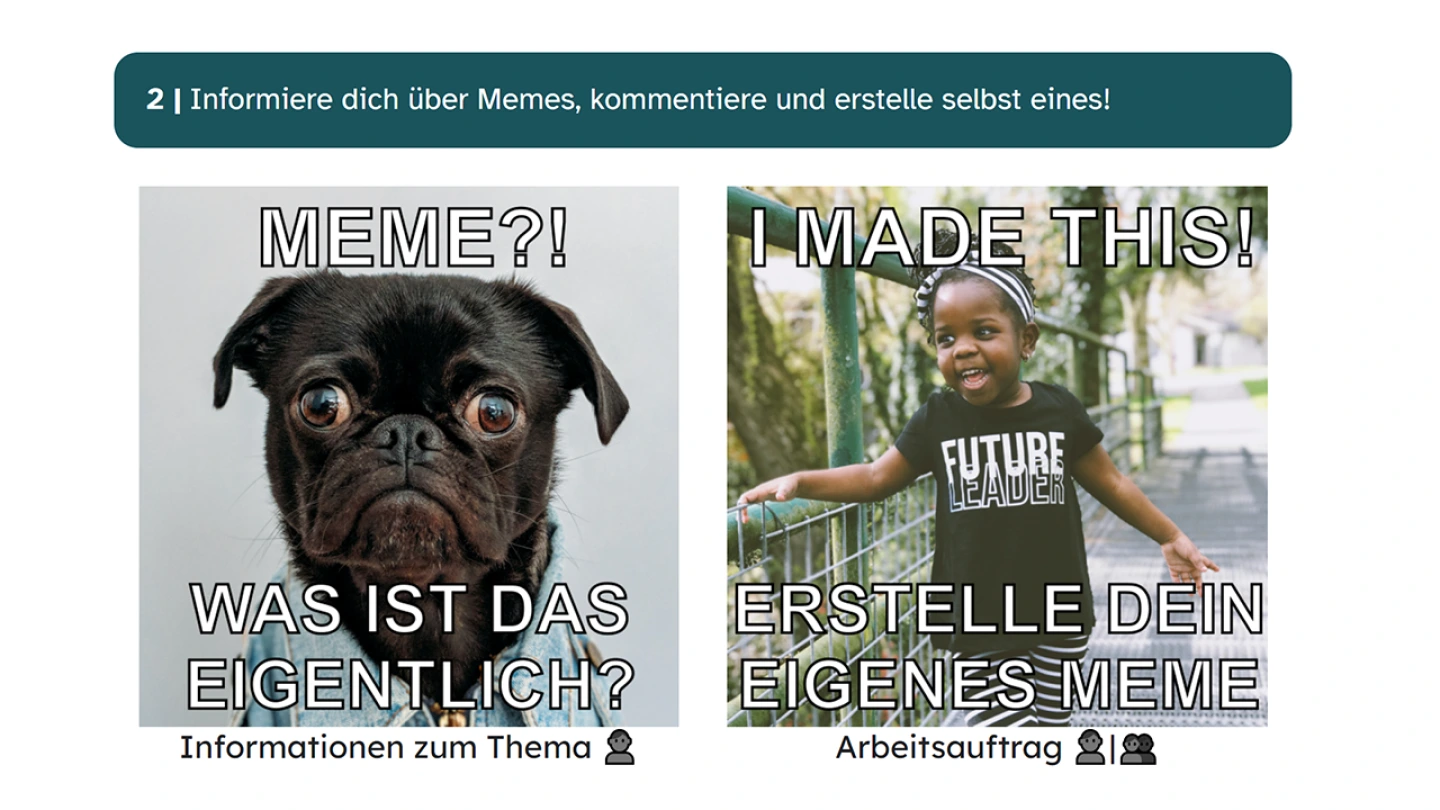 Screenshot: Aktivitäten in Abschnitt 2 "Meme"
