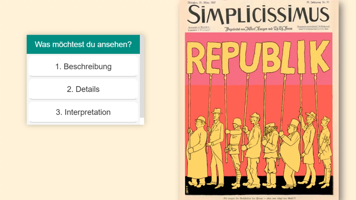Screenshot: Navigation im Video zur Karikaturanalyse "Republik"