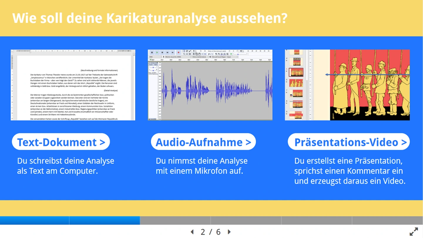 Screenshot: Hinweise zur Erstellung der Lernprodukte